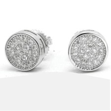 Men's Sterling Silver 925.CZ Ice-Out 7mm Round Studs Earring Unisex Box