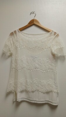 NWT White House Black Market Ecru Lace Shell Lined Blouse Top Size Small