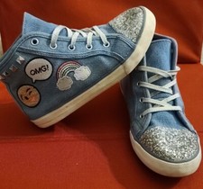 The Childrens Place Girls High Top Bling Sneakers Blue White Silver 2y