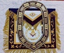 Masonic Regalia Grand Lodge Master Mason Apron Hand Embroidered Wth Chain Collar