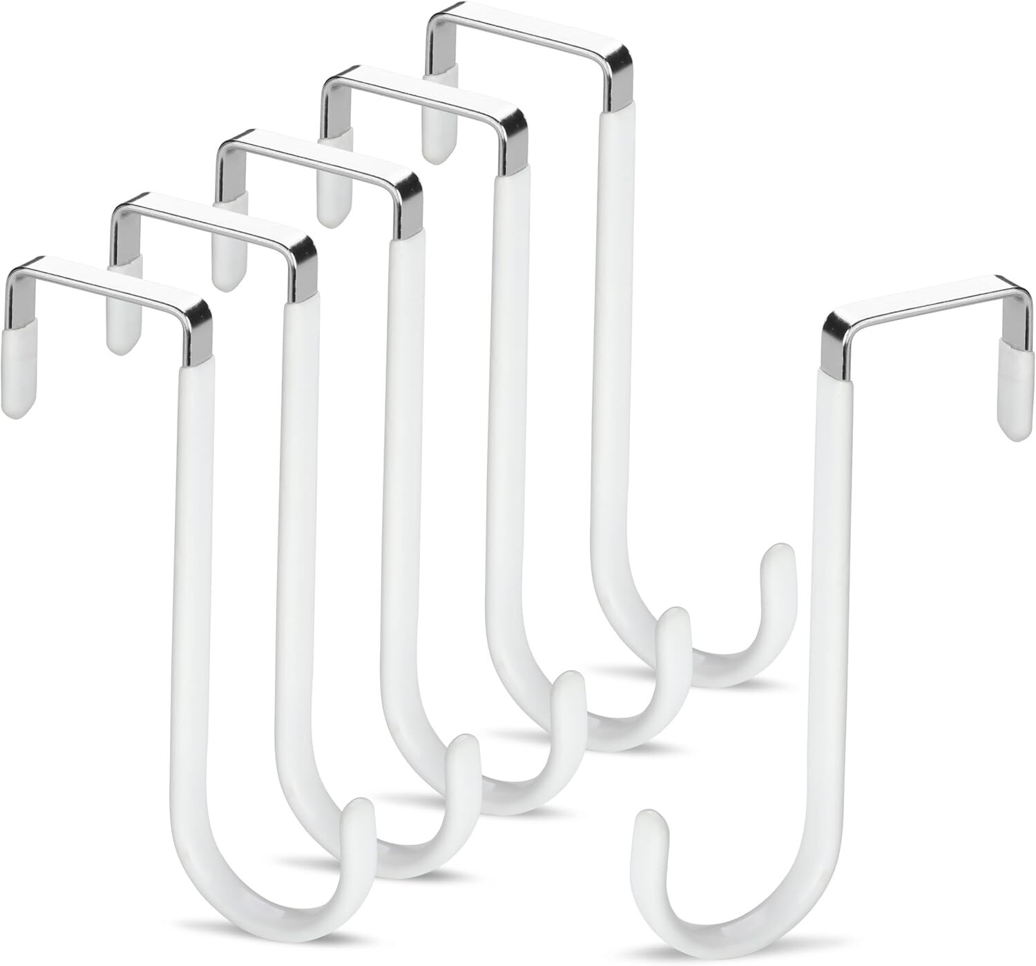 Velonza 6-Pack Over Door Hooks White Rubber Coated Hangers for Organizing