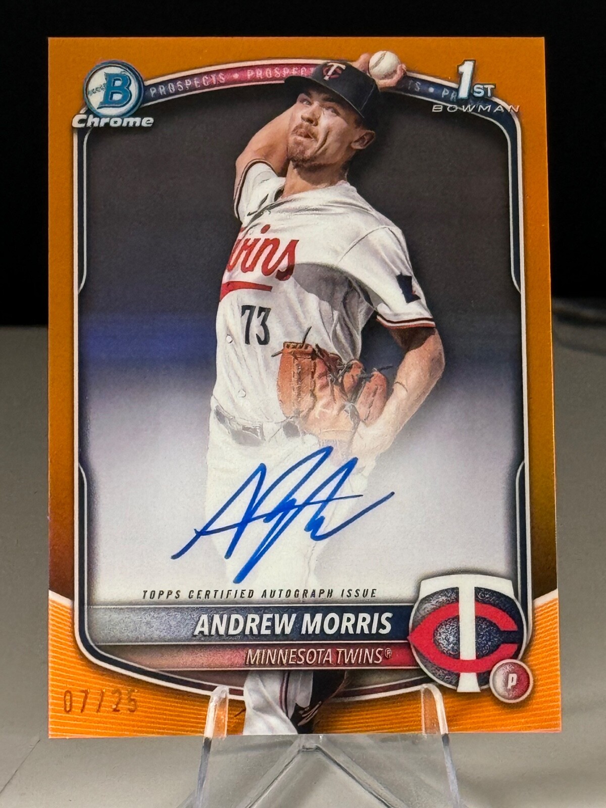 2025 Bowman Chrome 1st Andrew Morris TRUE Orange Auto CPA-AMO 07/25 Twins