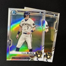 2021 Bowman Chrome Draft TYLER BLACK 1st REFRACTOR + Base LOT - Brewers RC