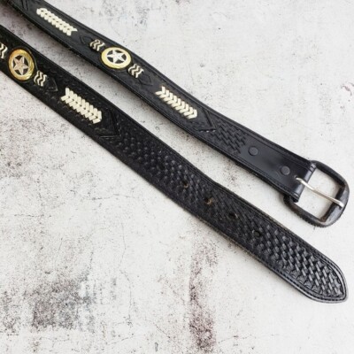 Vintage Western Bohemian Tooled Leather Belt Whipstitch  display picture 1