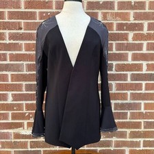 Louise Ricci Women Jacket Sz 8 Black Sheer sleeves Embroidered Sequin Blazer