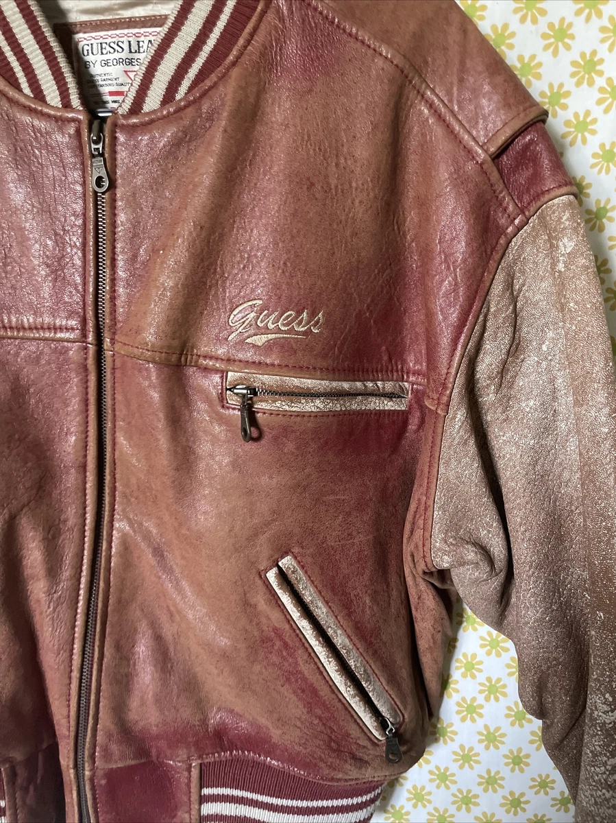 Vintage 80’s Guess By George Marciano Leather Letterman Jacket Women’s L