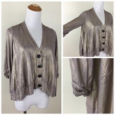 PHILIP LIM 3.1 Gold Glitter Taupe/Gray'ish Ruching Sleeve Loose Fit Shirt sz XS