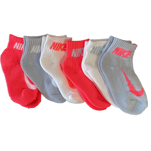 Chaussettes cheville Nike enfants rembourrées 6 paires blanches assorties taille 4-5 multicolores - Photo 1 sur 1