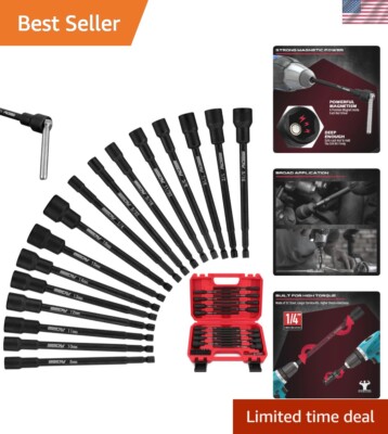 Nut Driver Impact Bit Set - 31-Piece Magnetic Socket Impact Drill Bit Tool Se...