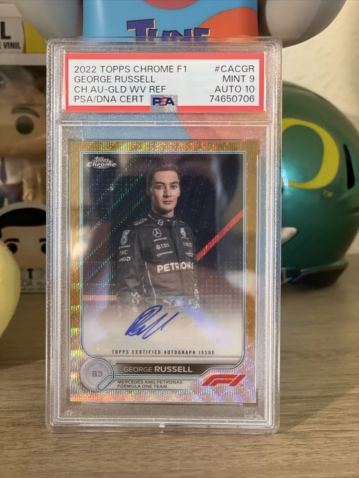 2022 Topps Chrome Formula 1 Gold Wave Auto GEORGE RUSSELL /50 PSA 9/10