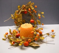 Honey and Me Crab Apple & Pumpkin Fall Candle Ring Small Wreaths F17742 Set of 2