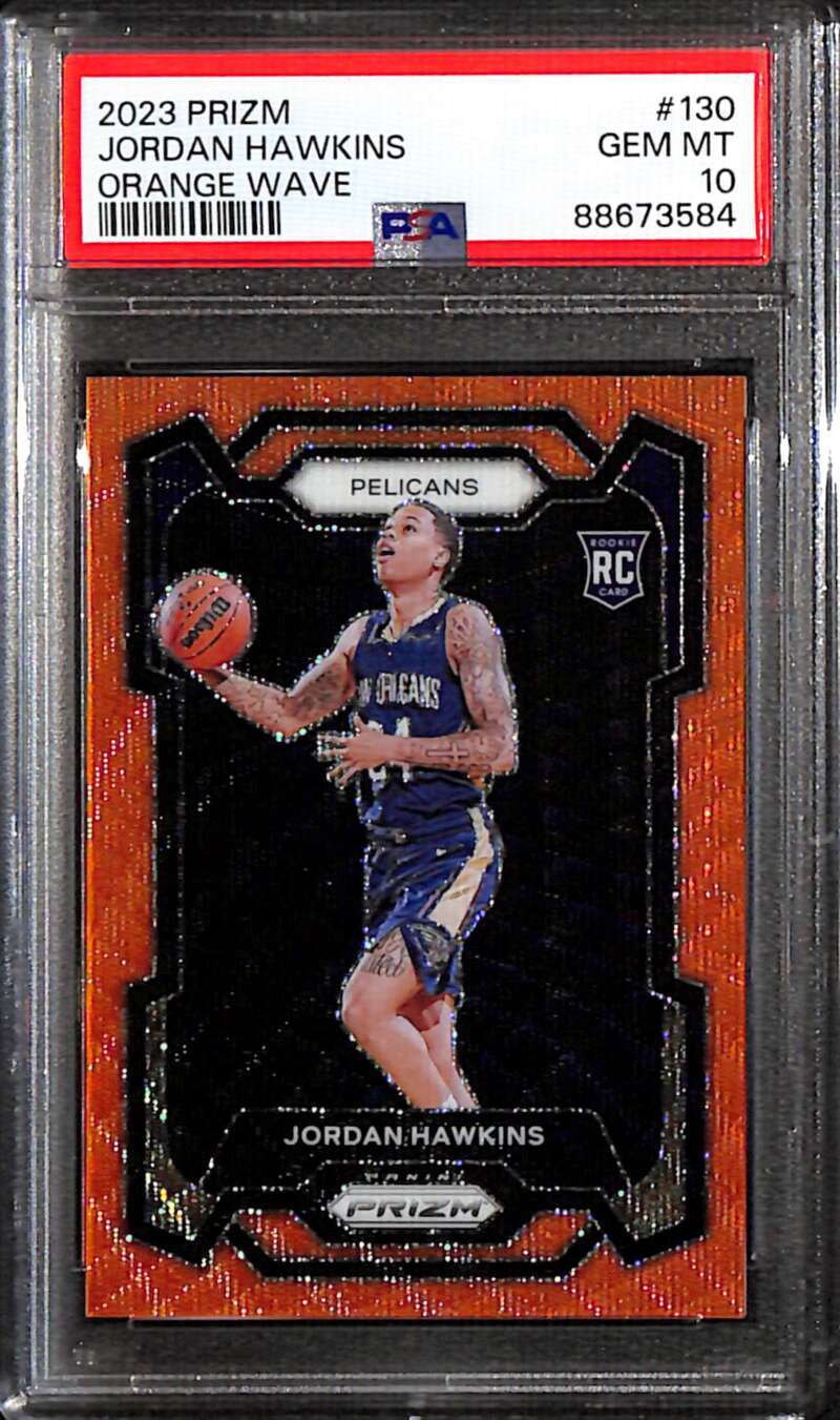2023-24 Panini Prizm Prizms Orange Wave 130 Jordan Hawkins Rookie 51/60 PSA 10