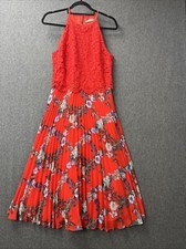 Oasis dress UK 10 red lace floral accordion pleated midi sleeveless Fitzwilliam