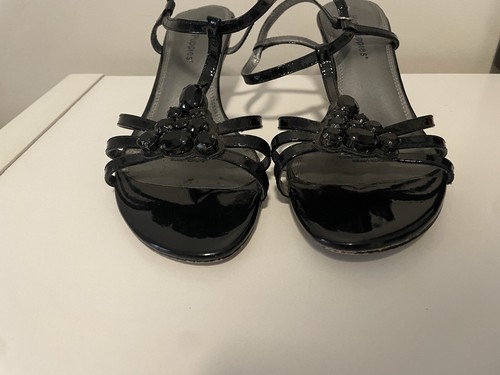 Hush Puppies Black 8.5 Leather Kitten Mid Heels Strappy Sandals Yearn Open Toe - Picture 11 of 17