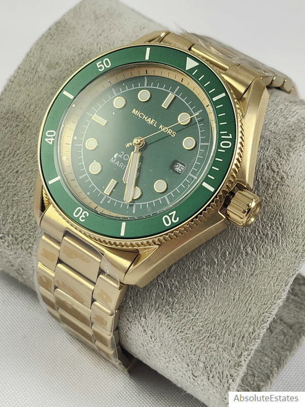 NEW Maritime Michael Kors Gold Mens Green Diver Watch MK9162 NIB