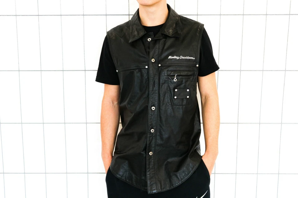 Harley Davidson vintage Lederweste Weste Leather Trend Gr. L Vest 90s ZF3 - Bild 2 von 4