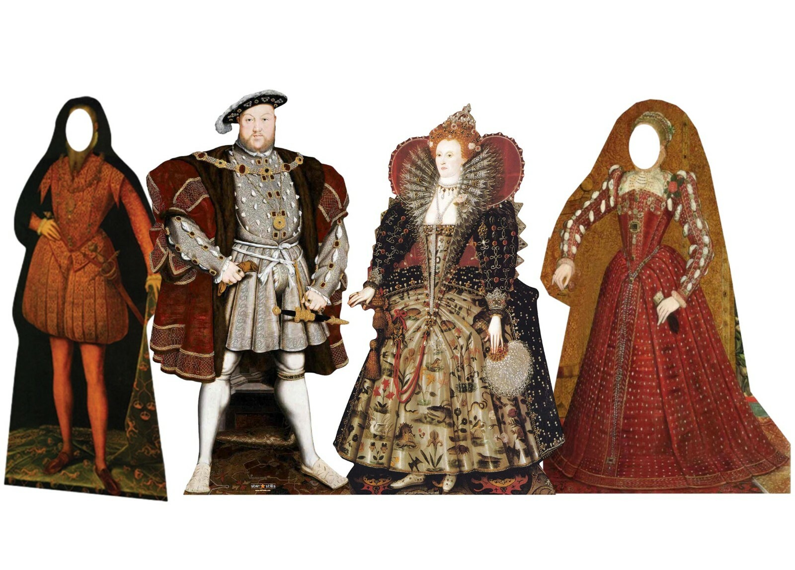 The Tudors Cardboard Cutout Set of 4 including Henry VIII and Elizabeth I