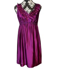 ann taylor loft dress 2 fuchsia pink pleated neck plunge empire new Barbie