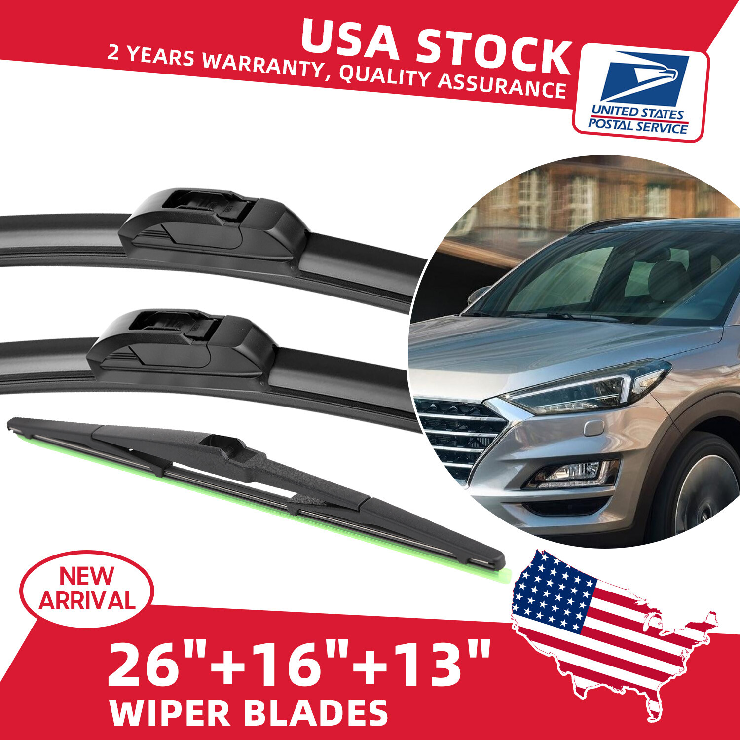OE Bracketless Windshield Wiper Blades 26 16 13 Inch All Season US Made