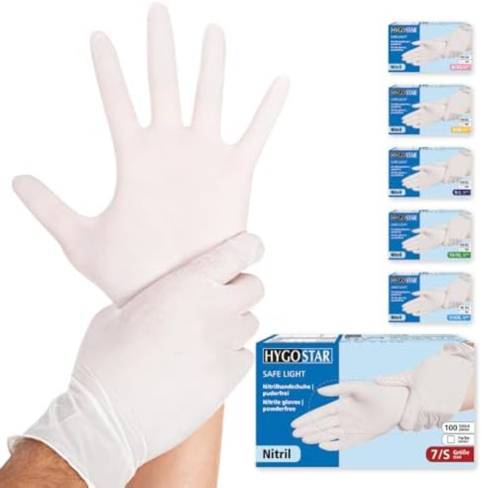 Franz Mensch Hygostar Safe Light - Guanti monouso in nitrile senza polvere, 7/S,