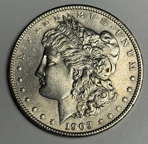 AU 1903-P Morgan Silver Dollar (cleaned), U.S. $1 Coin Almost UNC