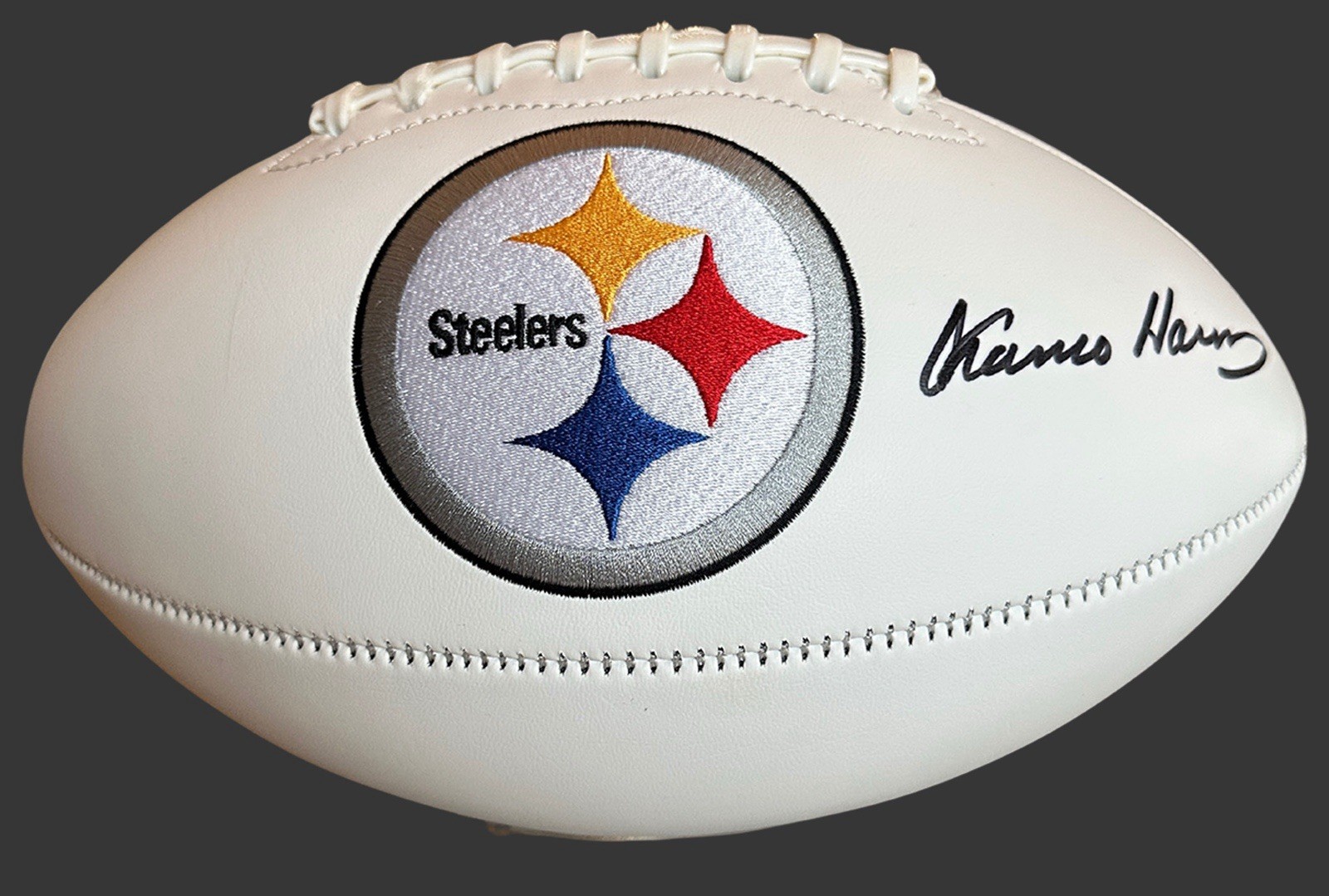 Franco Harris Autographed Signed football. TSE Sticker. Steelers Logo official size football 