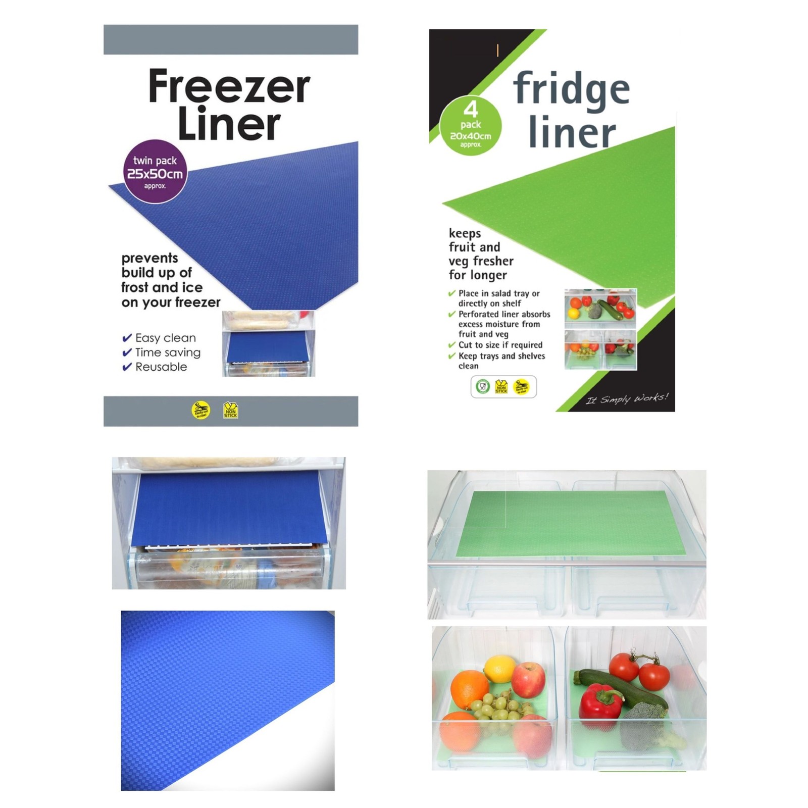 Fridge & Freezer Drawer Liners Mats Fresh Fruit Veg Anti Frost Shelf Liners Set