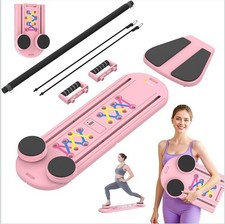 Pilates Reformer Board 5-In-1 Foldable Workout Machine Resistance Bands Pink 