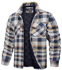 TACVASEN Men's Flannel Shirt Jacket Quilted Lined Long Sleeve Button Down Shi...