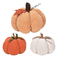 Handmade Knit Knitted Pumpkin Orange White Yellow You Pick Fall Farmhouse Decor