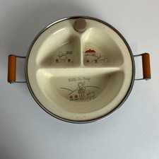 Vintage 1940s Little Bo Peep Divided Bowl Warmer Dish Ceramic and Chrome pink