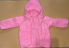 Vintage Handmade Pink Crochet Baby Sweater With Hood J4 