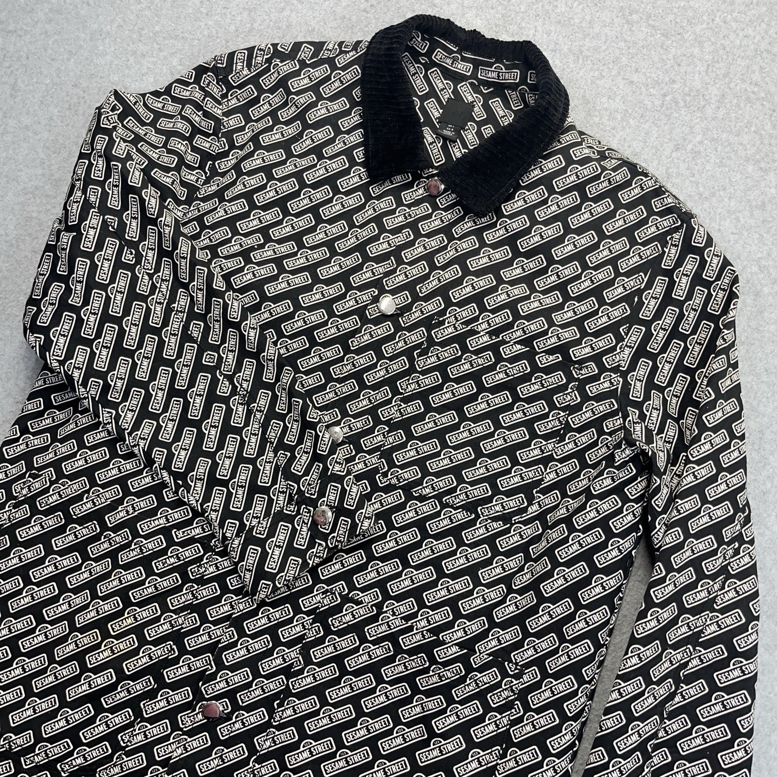 FILA Giacca H&M Sesame Street AOP uomo grande L nero bianco cotone stampa all over