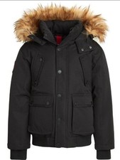 Canada Weather Gear Boys S Black Parka Jacket Hooded Fur Trim Water Resistant