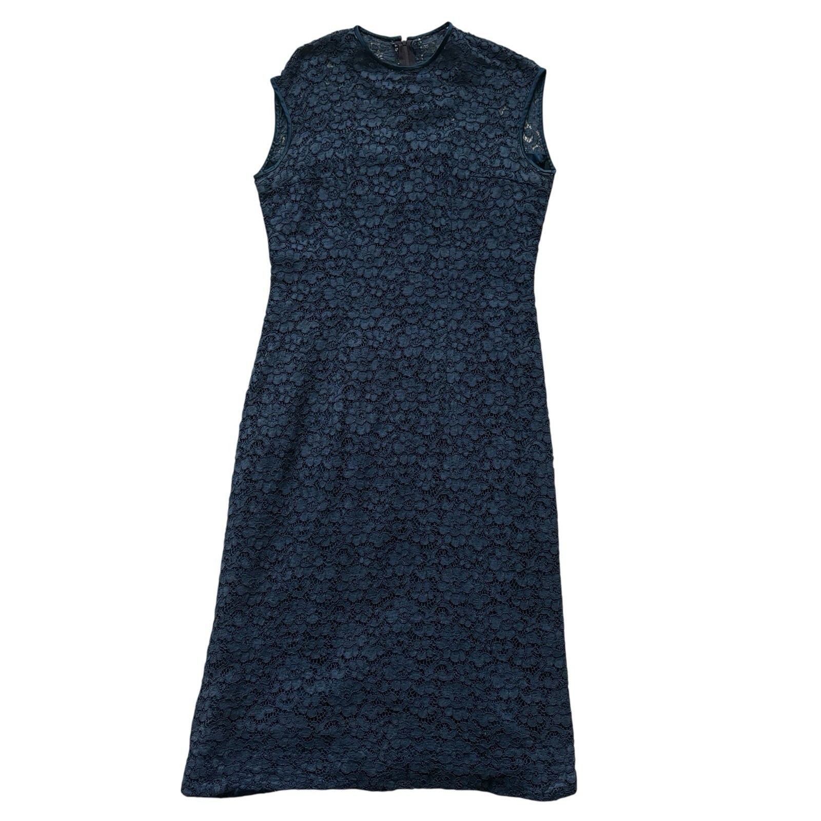 Vintage Dress 80s Deep Blue Patterned Mesh Retro Mod 8 - 10 image 2