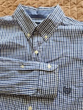 NWT Chaps Stretch Easy Care Men's Blue White Check Long Sleeve Dress Shirt, Med