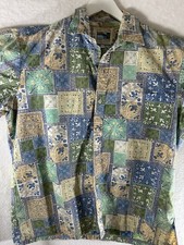 Cooke Street Hawaiian Shirt Large Blue Ocean Button Up Short Sleeve Free Ship