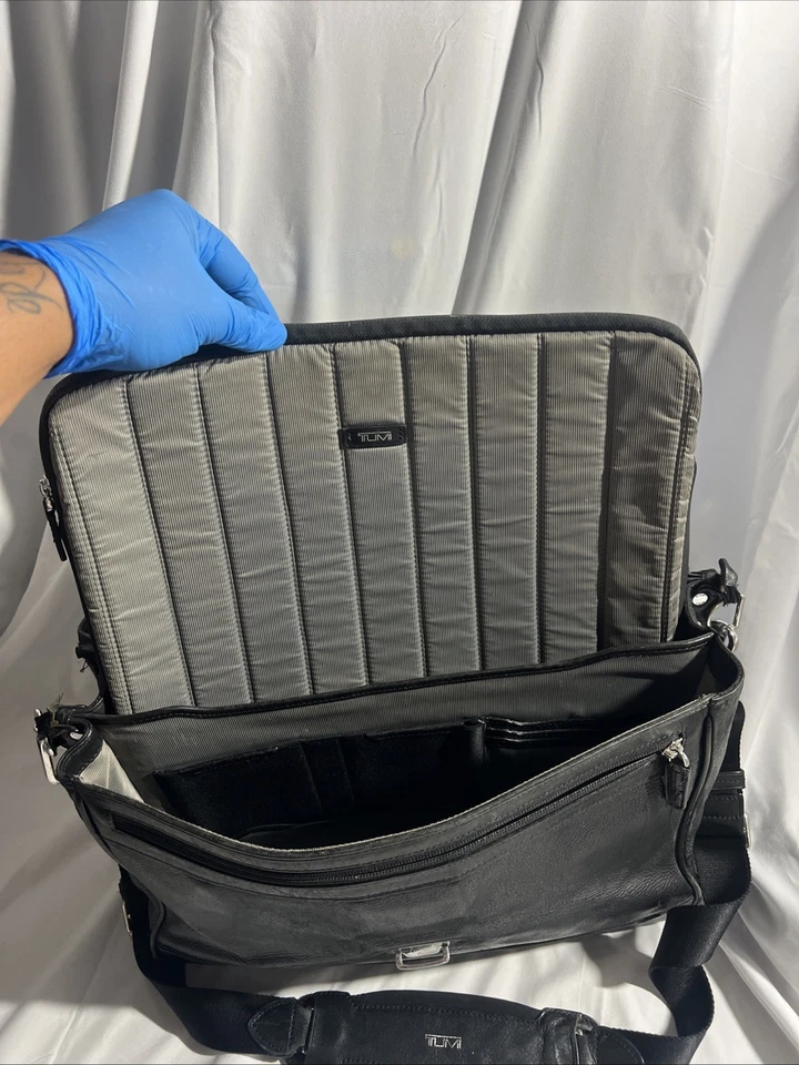 TUMI 3 Section All Leather Black Briefcase Flapover handle Business Professional - Image 4 of 4