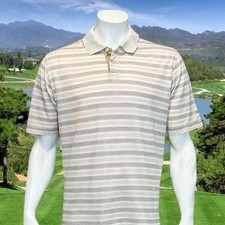 Vintage Burberry Golf Beige Blue Red Stripe Men's Polo Shirt Made in Italy Large