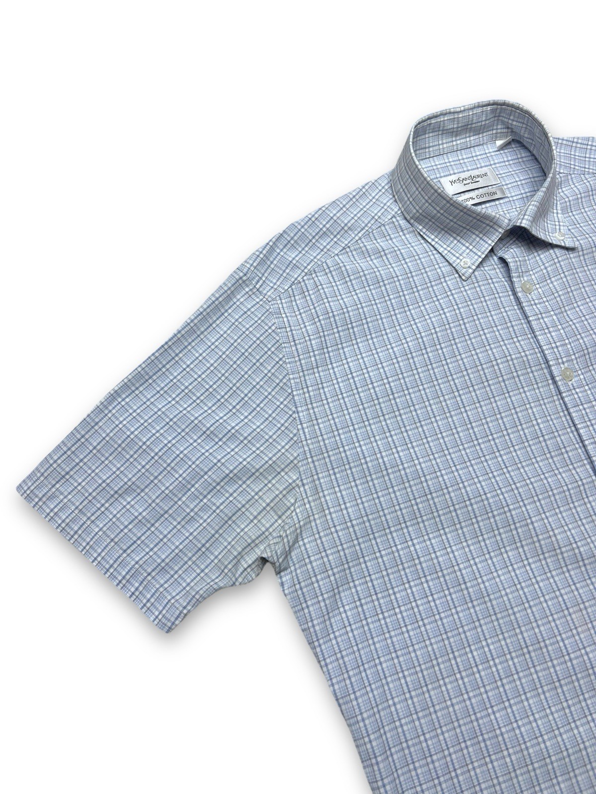 Camicia Yves Saint Laurent YSL uomo blu a quadri manica corta taglia L Pour Bomme