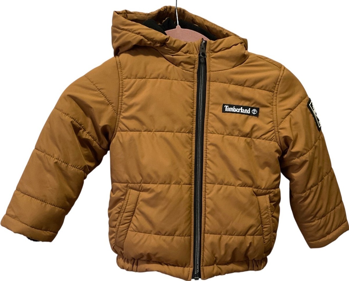Timberland Puffer Jacket S(2) Tan Hooded Winter Full Zip Kids 