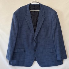 Oak Hill Suit Jacket Mens 54R 3XL Blue Plaid Windowpane Notch Lapel Blazer