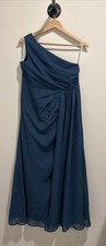 Long Blue Teal Formal Junior Teen Bridesmaid Dress One Shoulder
