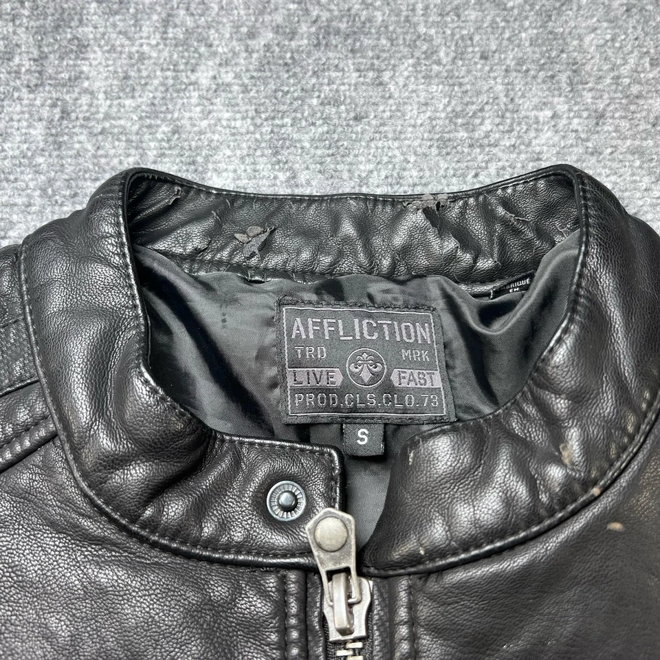 Affliction Black Premium Small Faux Leather Indian Live Fast Skull Moto Jacket - Image 3 of 4