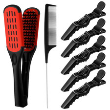 Double Brush Boar Bristle Clamp Comb with Alligator Clips, Rat Tail Comb for Hai