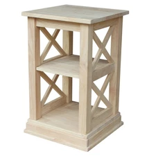 Hampton Solid Wood Accent Table with Shelves, Unfinished