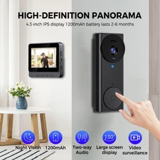 Bluetooth Wireless Video Door Bell Intercom System Monitor 4.3" Doorbell Camera