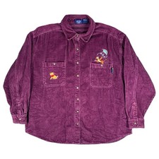 Vintage Disney Winnie the Pooh Womens XL Corduroy Shirt Embroidered Maroon