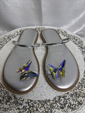 Silver Rhinestone Butterfly Toe Slip On Sandals Size 40 New