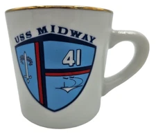 USS Midway 41 Souvenir Mug White Gold Rim Maruri China Made in Japan